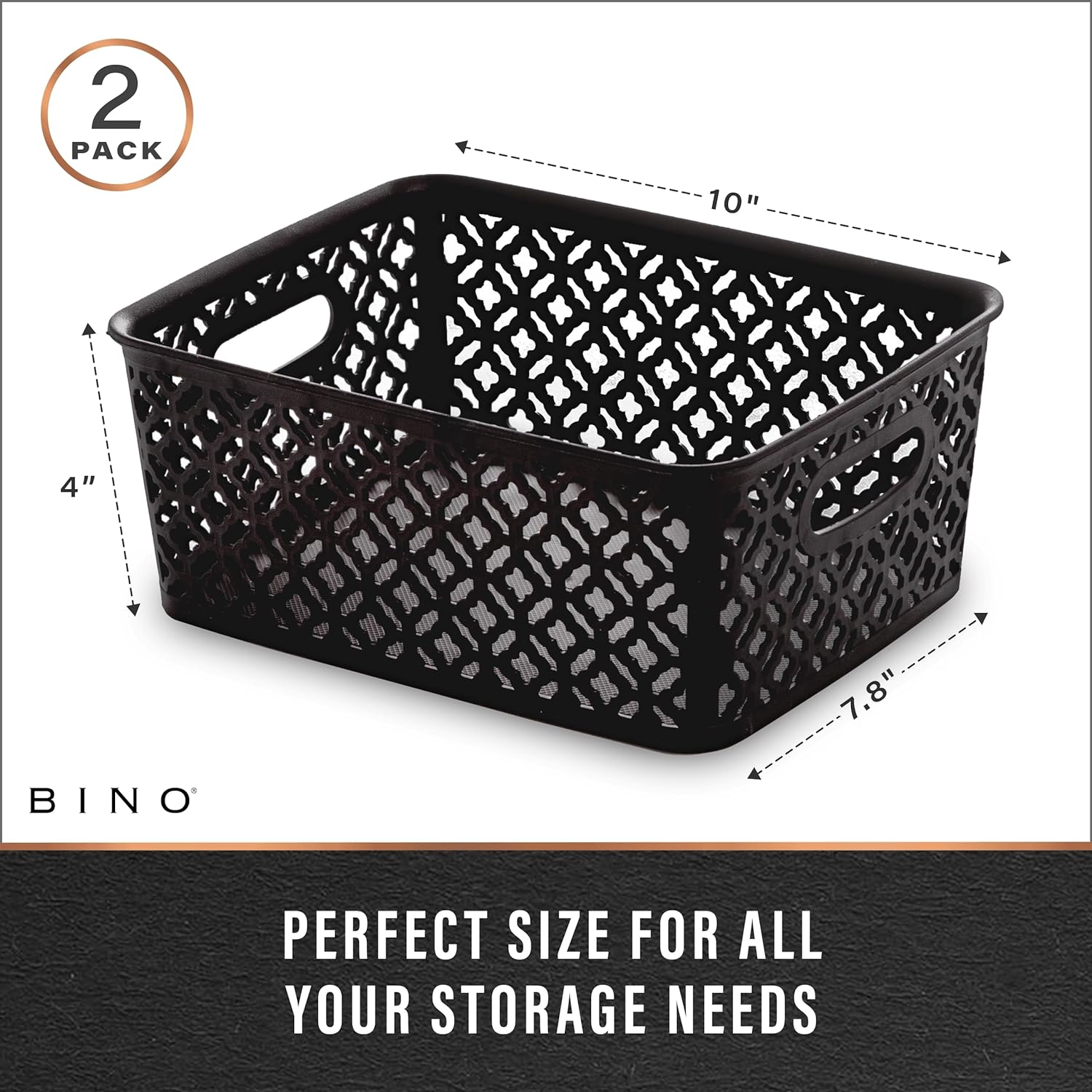 RGHJAR-l Plastic Storage Baskets, Medium - Black | THE BLOSSOM COLLECTION l Multi-Use Organizer Bin l Built-in Handles l Plastic Woven Basket for Organizing l Pantry & Home Organizing Basket