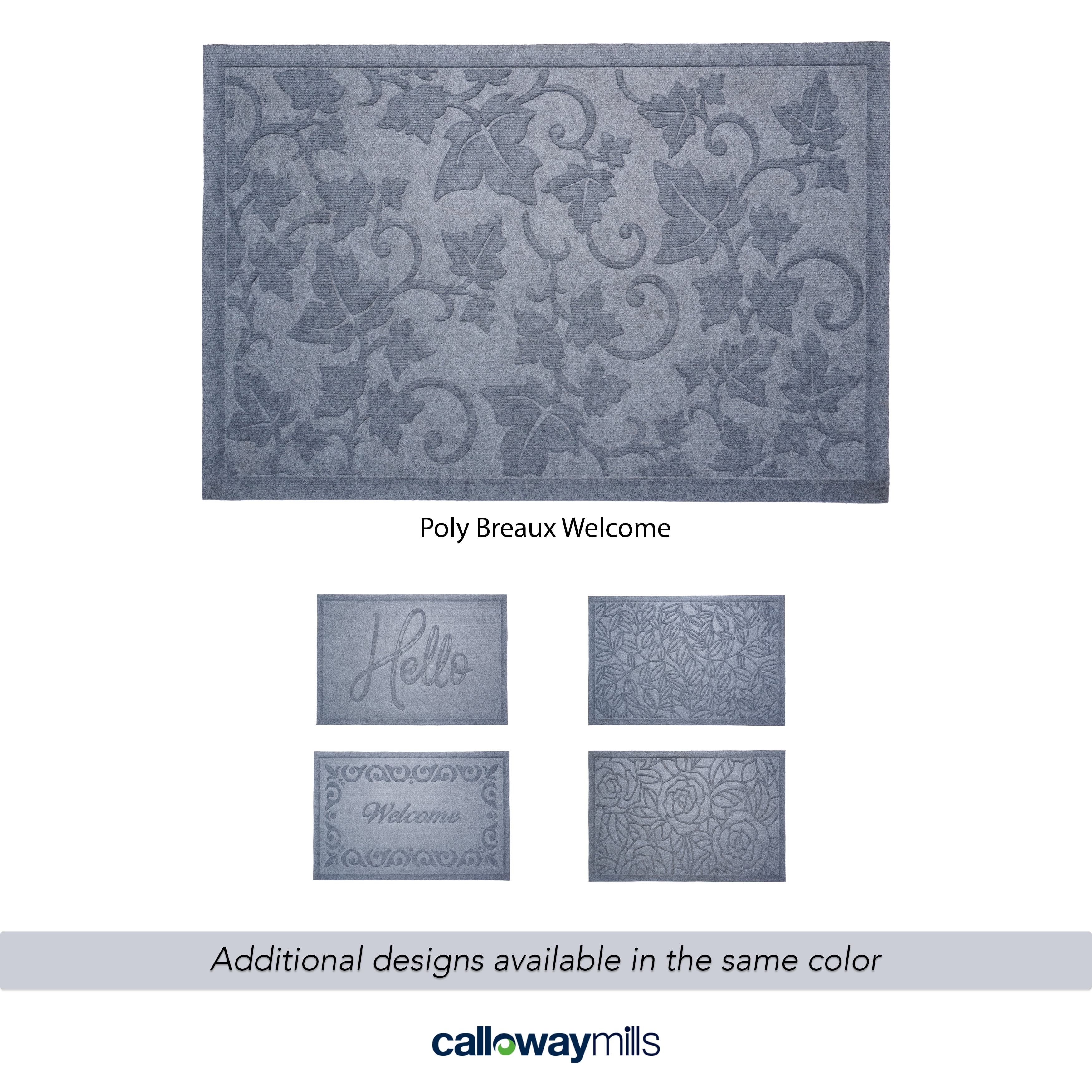 Poly Vine Leaves Indoor/Outdoor Mat, 24" x 36", Light Grey