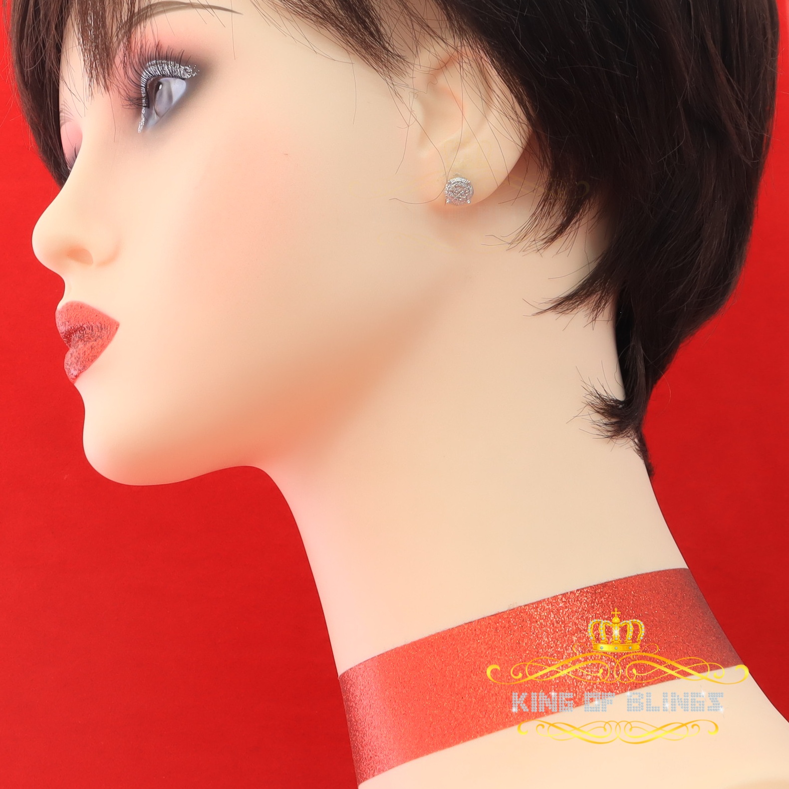 King of Bling's 10K Real Yellow Gold with 0.10 CT Diamond Round Stud Earring For Women And Men