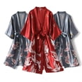 thumbnail image 2 of Pijama corto con estampado de grullas de seda sintética para mujer, vestido de novia de seda para primavera y verano, camisón de casa de gran tamaño, bata de baño, 2 of 6