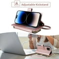 thumbnail image 4 of Furiet Argyle Wallet Case Compatible with iPhone 16 Pro 6.3 inch with Card Slot Zipper Purse Wrist Strap Shoulder Strap, Luxury PU Leather Stand Cell Phone Cover for i Phone16 i16 16Pro Rose Gold, 4 of 8