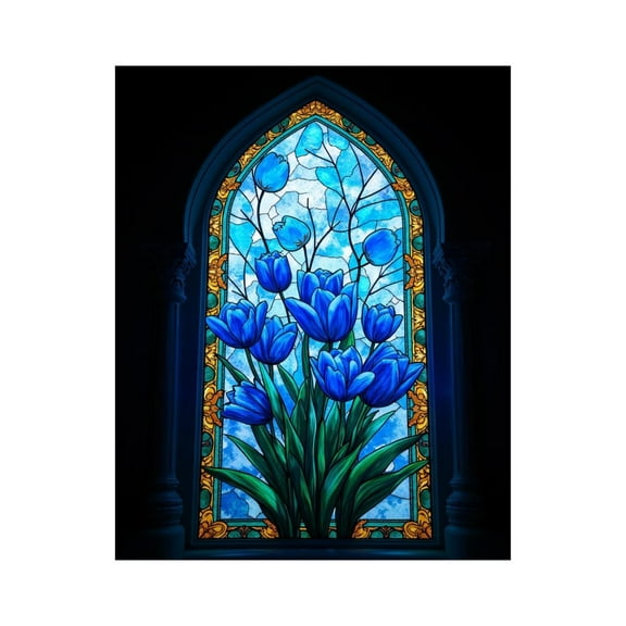 Paint By Numbers Kit for Adults Beginner - DIY Stained Glass Blue Tulips Window Canvas Painting Kits for Adults, Frameless Paint By Number for Adults for Home Wall Decor 16x20 Inch