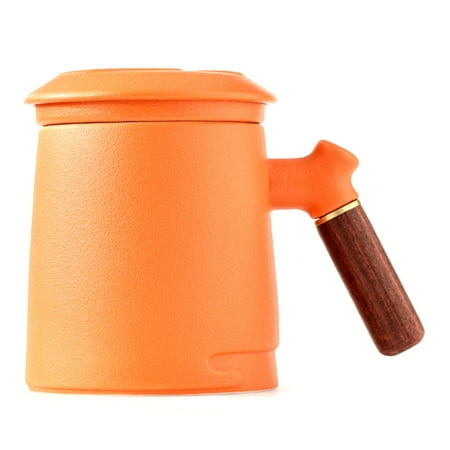 

Handmade Ceramic One-Piece Filter Tea Cup with Lid Kitchen and Home Office Accessories Orange