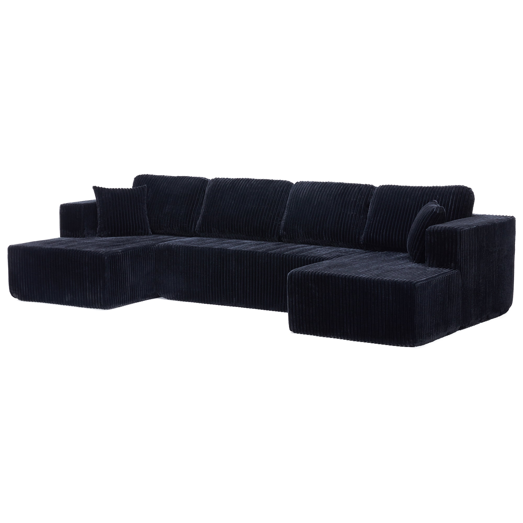 U-Shaped Modular Sectional Sofa with Chaise, Compressed Corduroy Sleeper Couch for Living Room and Bedroom, No Assembly Required, Black
