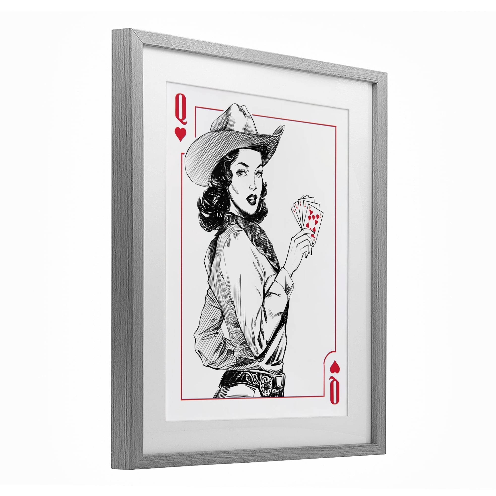 Stupell Industries Cowgirl Queen of Hearts Gray Framed Print Under Glass, design by Ziwei Li