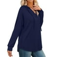 thumbnail image 5 of WTOBBY Women's Fashion Solid Color Long Sleeve Hooded V-Neck Casual Sweatshirt Top, Comfortable Pullover with Hood for Everyday Use, Trendy Apparel for Lounge and Street Style,Navy M, 5 of 6