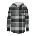 thumbnail image 5 of Women's Plaid Jacket Black Fall And Winter Lattice Splice Pocket Buttons Long Sleeve Casual Hooded Outwears Coat Outwear L, 5 of 9