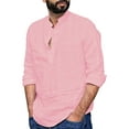 thumbnail image 3 of Gvmfive Mens Long Sleeve Solid Shirt Button Down Cotton Linen Shirts Tops, 3 of 5