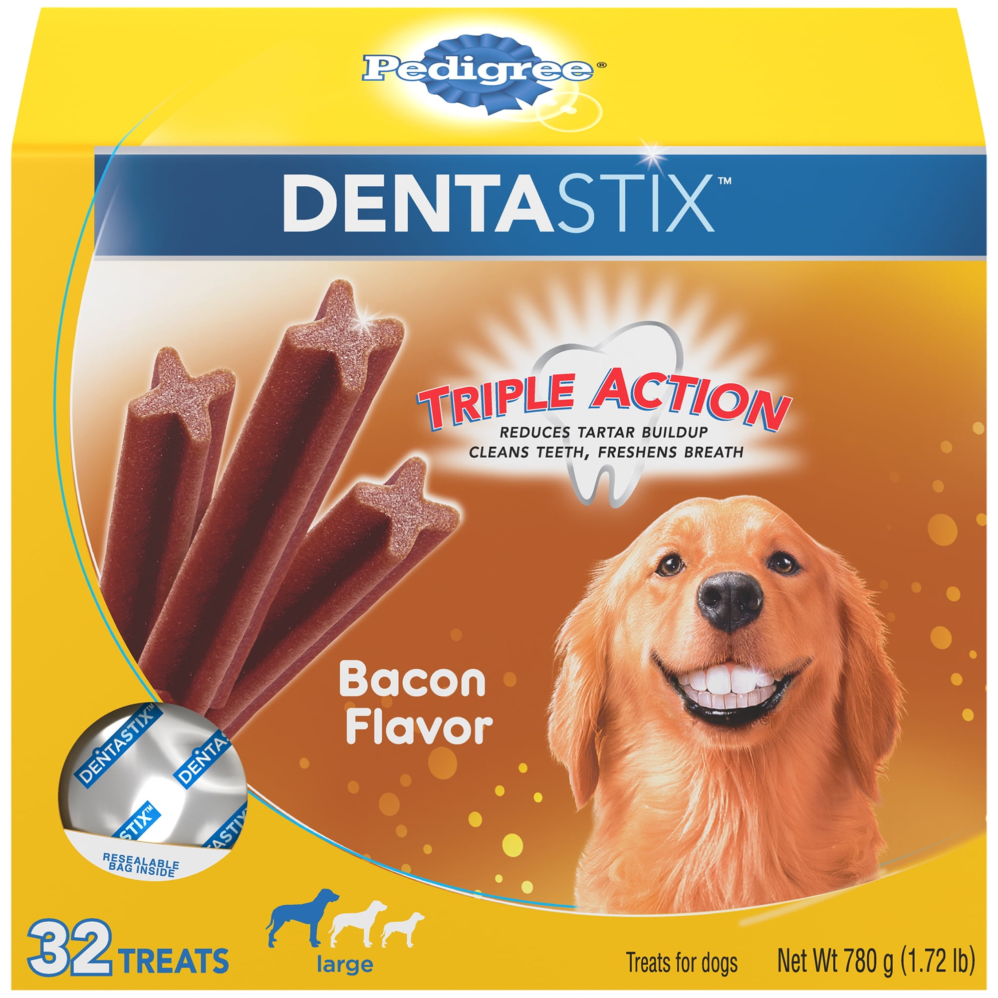 Pedigree Dentastix Large Dental Dog Treats, Bacon Flavor, 1.72 lb. Pack