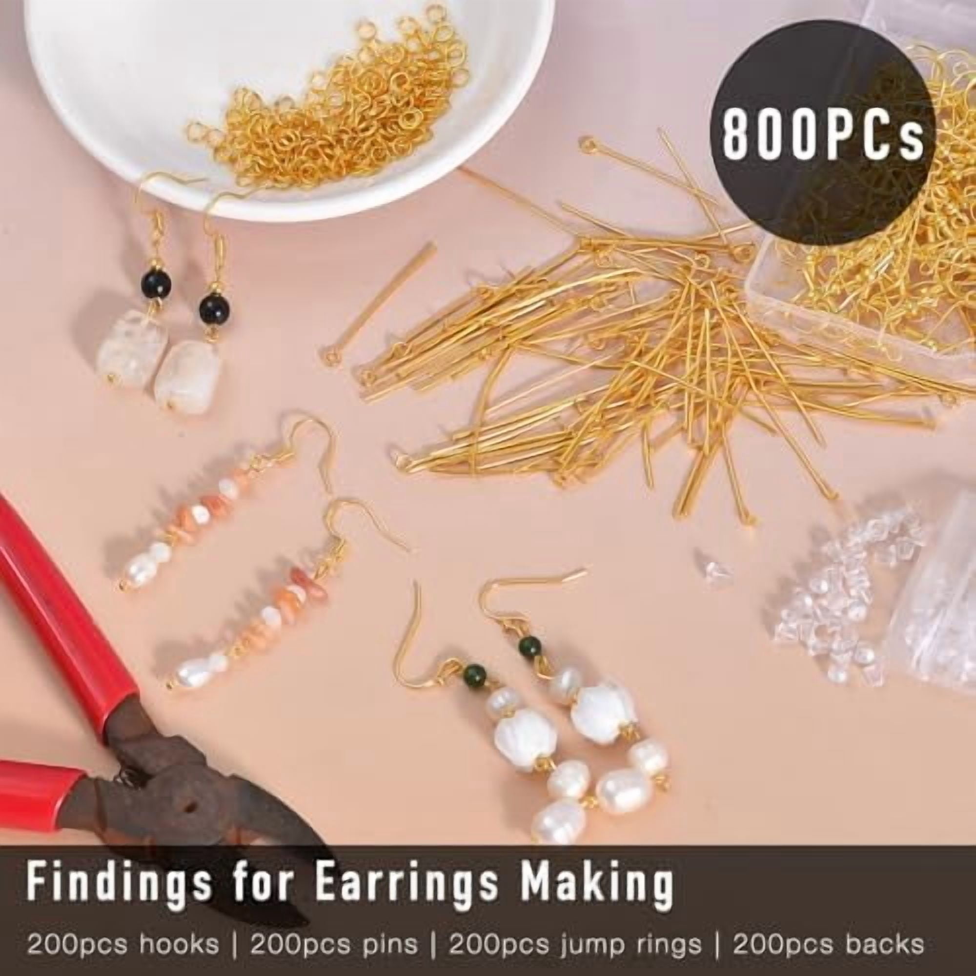 stino 800/220Pcs Hypoallergenic Earring Hooks for Jewelry Making, Stainless Steel Earring Findings Supplies, Silver & Gold Plated(Fish Hook Gold Plated(800pcs))