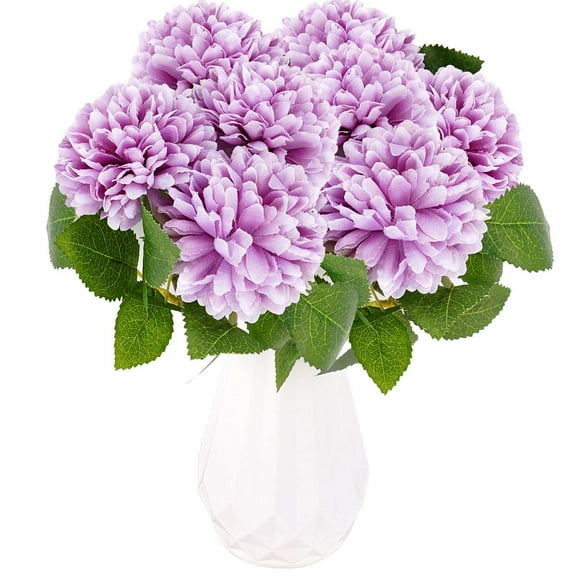 Deago 12 Pcs Artificial Chrysanthemum Ball Flowers Silk Hydrangea Bridal Wedding Bouquet for Home Garden Party Office Coffee House Decoration (Purple)