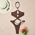 thumbnail image 4 of Gibobby Women String Bikini Halter Side Tie Two Piece Swimsuit Color Block Triangle Bathing Suits(Coffee,S), 4 of 8
