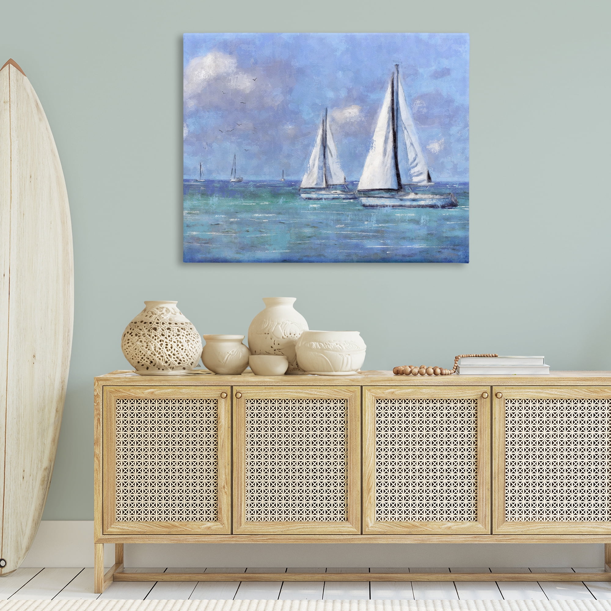 Stupell Industries Sailing Day Sailboats Landscape Painting Gallery Wrapped Canvas Art Print Wall Art, 48 x 36