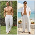 thumbnail image 3 of NKZNKZ Mens Cotton Linen Pants Elastic Waist Linen Men Pants Drawstring Loose Casual Lightweight Summer Beach Pants White XXXL, 3 of 7