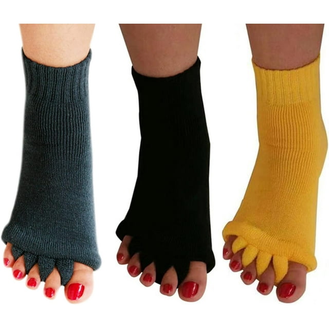 FrostHike 3 Pairs Yoga Sport Gym Five Toe Separator Socks Foot Alignment Pain Massage Toeless Socks …