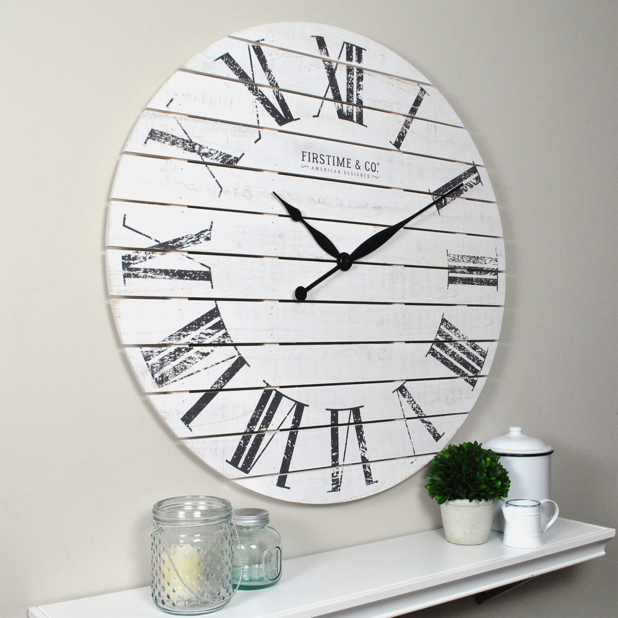 FirsTime & Co.® Farmhouse Shiplap Wall Clock, American Crafted, White