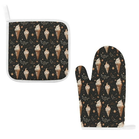 

ZZZHY Pumpkin Lantern Sweet Ice Cream Cones-1123 Oven Mitts and Pot Holders Sets Heat Resistant Oven Gloves Cute Kitchen Mitts for Oven 2-Piece Baking Gloves Set for Cooking Grilling Baking