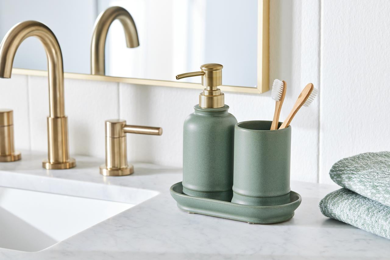 Better Homes & Gardens BHG 3P Bath Set 3-Piece Plain Bathroom Ceramic, Plastic Bathroom Canister Sets