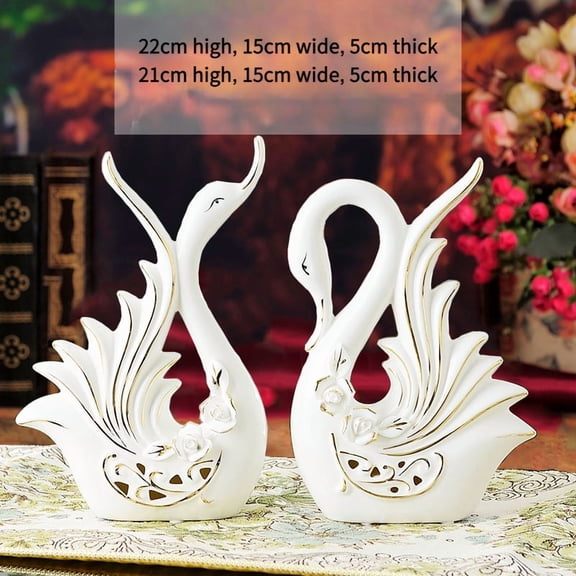 European-style ceramic decorative ornaments for living rooms, pure white with gold-painted swans as a wedding gift.