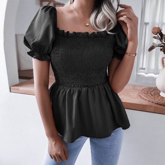 Top De Mujer, Blusas De Niña, Cuello Cuadrado, Cómodo, Informal, Dobladillo Con Volantes Para El Hogar ANGGREK Otros