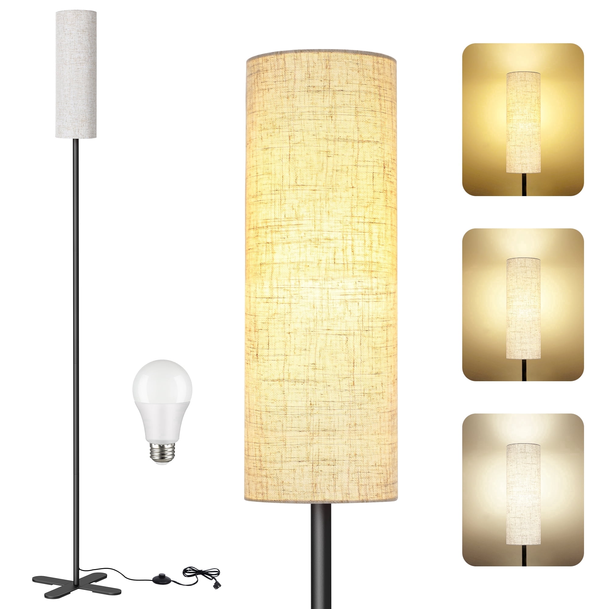 OUTON  Floor Lamps for Living Room Clearance, Dimmable, Minimalist Pole Lighting for Bedroom, Office, Kids Room, Bulb Included,  Black