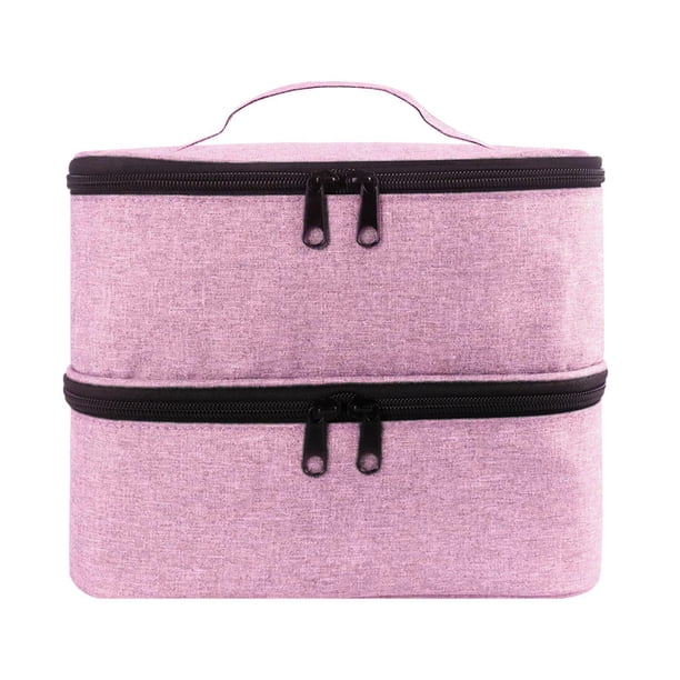 Injueey Bolsa de almacenamiento de esmalte de uñas 30 rejillas para juegos de manicura Lápiz labial de aceite esencial Almacenamiento y organización del hogar Rosa