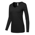 thumbnail image 2 of A2Y Women's Basic Solid Soft Cotton Long Sleeve V-neck Top T-shirt Black S, 2 of 3