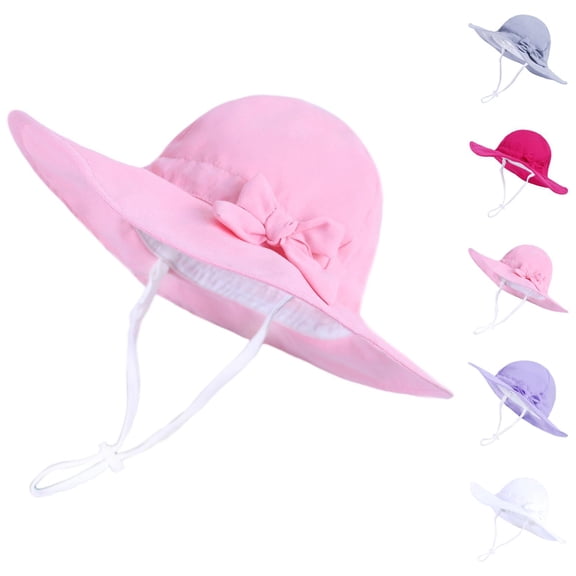 Girls Summer Sun Hat Wide Brim Round Design Bow Knot Cute Bucket Hat UV Protection Lightweight Breathable Fisherman Cap for Toddler Kids Outdoor Beach Travel Daily Wear Fashion Accessories