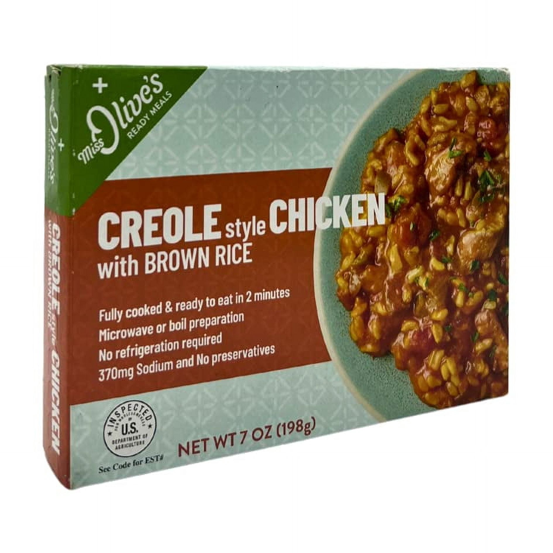 Miss Olives Creole Style Chicken with Brown Rice Microwavable Lower Sodium Healthy Ready Meal, 7 ounce (Pack of 12)