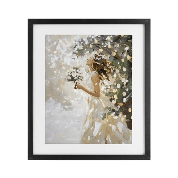 Soft White Snow Flurry Black Framed Print Under Glass, design by LSR Design Studio