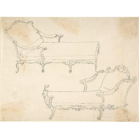 Two Design Drawings for Day-Beds Poster Print by Anonymous, Italian, first half of the 18th century (18 x 24)