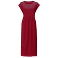 thumbnail image 2 of Vestido informal de lino sin mangas para mujer con bolsillos - Vestido midi de verano holgado con cuello redondo, 2 of 6