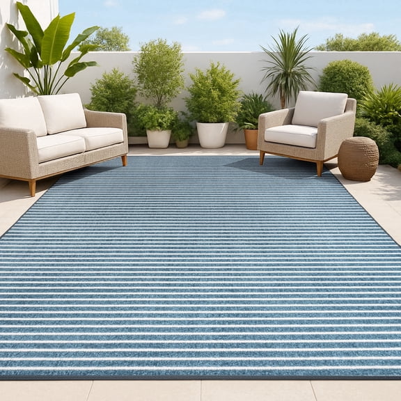 JONATHAN Y SCANDINAVIAN 5 x 8 Area Rug, Aarhus Minimalist Striped - Navy/ivory, SCN102A-5
