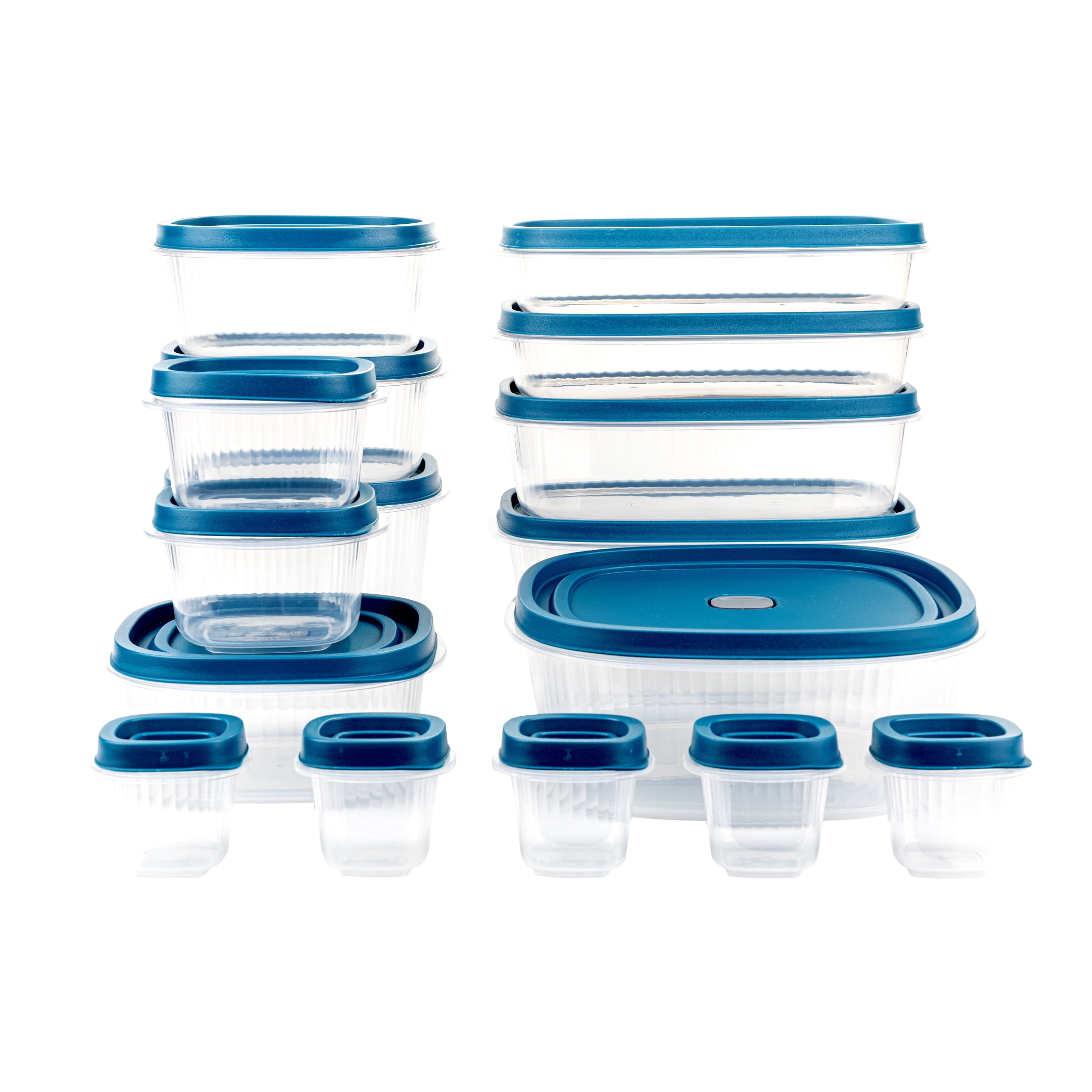 (2 pack) Mainstays Reusable Food Storage Containers Set, Multi-Size, Plastic, 34 Pieces, 17 Containers and 17 Lids, Ideal for Snacks & Meal Prep