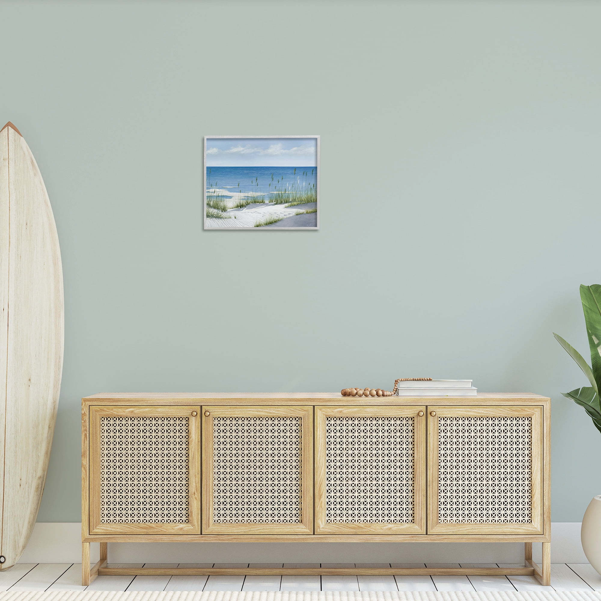 Stupell Industries Beach with White Sand Landscape Painting Gray Framed Art Print Wall Art, 20 x 16