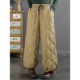 thumbnail image 3 of Pantalones de algodón de invierno con cordones artísticos, cintura elástica, línea de rombos, pantalones de algodón para mujer, pantalones cálidos a prueba de viento, 3 of 6