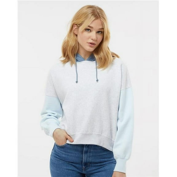 MV Sport Women�'s Sueded Fleece Colorblocked Crop Hooded Sweatshirt