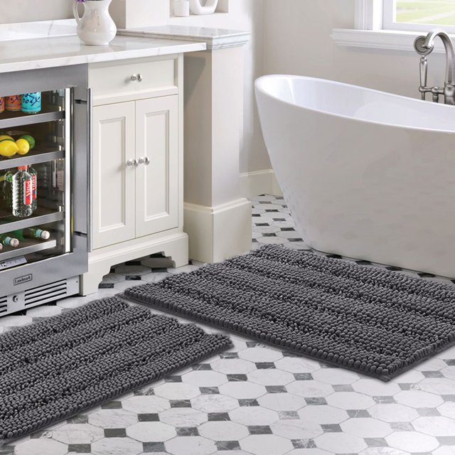 Turquoize Shaggy Bath Rug Set Chenille Bathroom Rug NonSlip Absorbent Bath Mats, 2 Piece 47"X