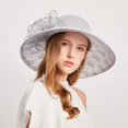 thumbnail image 2 of Yoyauz Women Sun Hat with Mesh Flower Decoration Wide Brim Hat Occasion Event Organza Fancy Church Dress Hat, 2 of 5