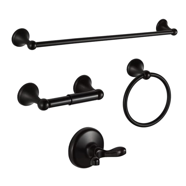 Agkxhdec Juego De Accesorios De Baño Negro Mate Barra De Toalla Ajustable Anillo De Toalla Soporte De Papel Higiénico Gancho Para Bata Juego De Accesorios De Baño De 4 Piezas Montado En La Pared (Negr