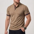 thumbnail image 2 of MLQIDK Men's Casual Fashion Color Block Plaid Polo Shirt Short Sleeve Slim Fit Stand Up Collar Mens Summer Breathable Casual时尚拼色格子POLO衫 Khaki L, 2 of 6