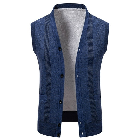LNWUY Men's Shawl Collar Sweater Vest Casual Solid Color Sleeveless Elastic Knitted Button Cardigan Vest Knitwear Blue XXXL