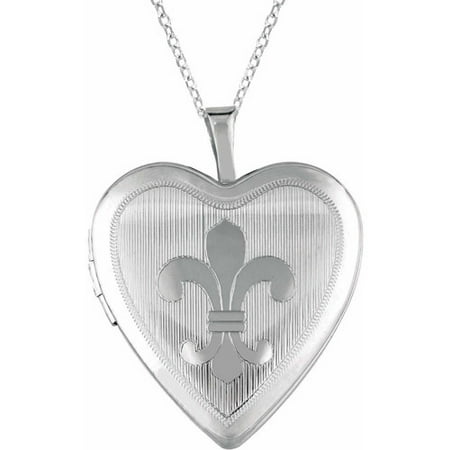 Sterling Silver Heart-Shaped with Fleur de Lis Locket