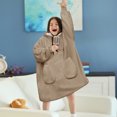thumbnail image 3 of PAVILIA Wearable Blanket Sweatshirt for Kids Boy Girl, Warm Cozy Giant Hoodie with Two Pockets and Long Sleeves, Fleece Sherpa Oversized Hooded Blanket Pullover Gift for Teens Youths, Taupe Tan, 3 of 7