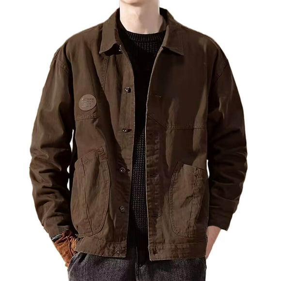 Brown Collared Turtle Neck Denim Jackets for Mens Winter Fall Long Short Sleeve Drop Shoulder Casual Hippy Victorian Western Jacket Coat Mens 2025 Clothing Trendy M