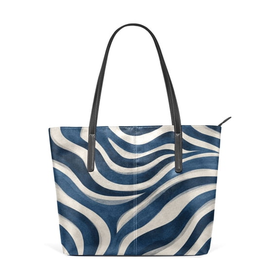 Tote Bag Aesthetic leather Handbags with Zipper for Women Travel Shoulder Bags Purses with compartment. Dark Blue Zebra Stripes