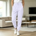 thumbnail image 2 of Women's Sweatpants Casual Drawstring Joggers with Elastic Cuffed Hem, Lightweight Lounge Pants for Yoga Running Athletic Workout White XL, 2 of 5