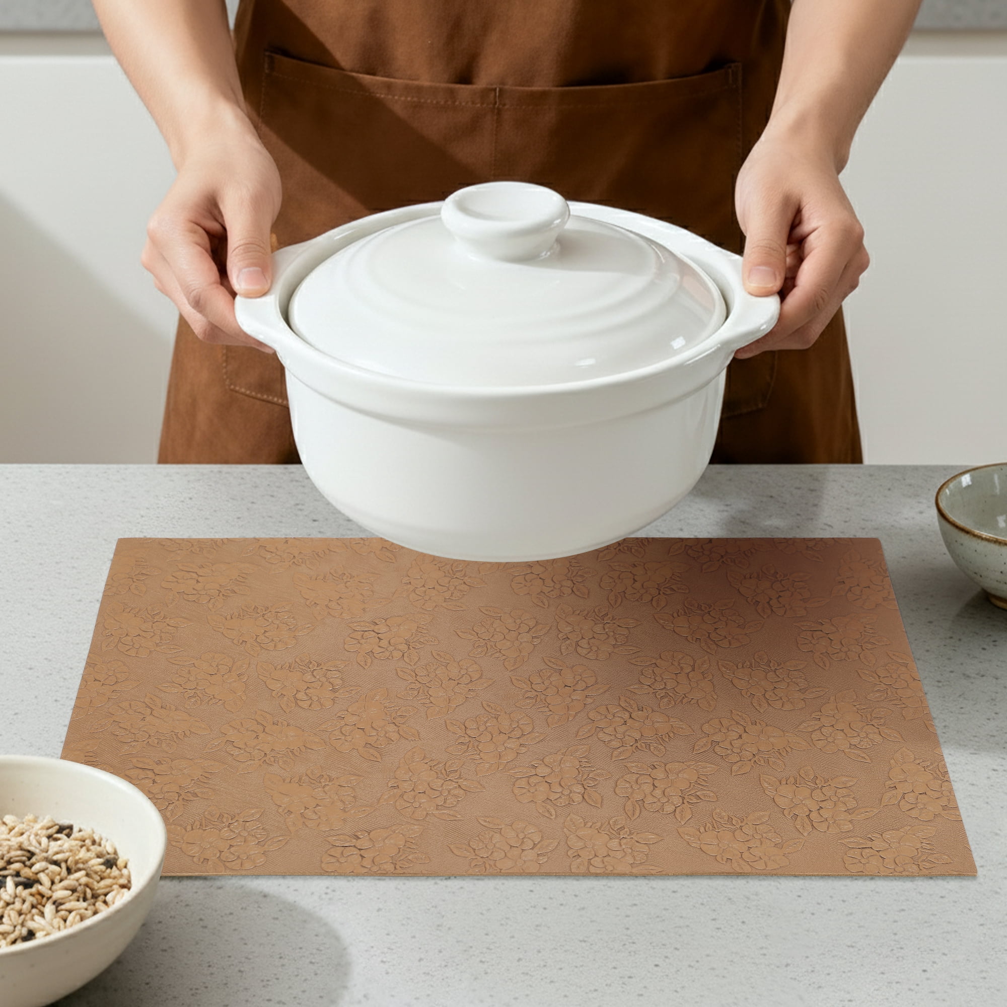Unique Bargains Faux Leather Placemats for Kitchen Home Camel 17.7"x11.8"