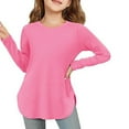 thumbnail image 2 of Big Kid Girls Long Sleeve Shirts Kids Arc Hem Side Slit Soft Tunic Tops T Shirts Shirt Packs for Girls Kid Crop Tops Tight Crop Top Teen Girl Dressy Little Blouses Size 6 Tight 9-10 Years Pink, 2 of 7