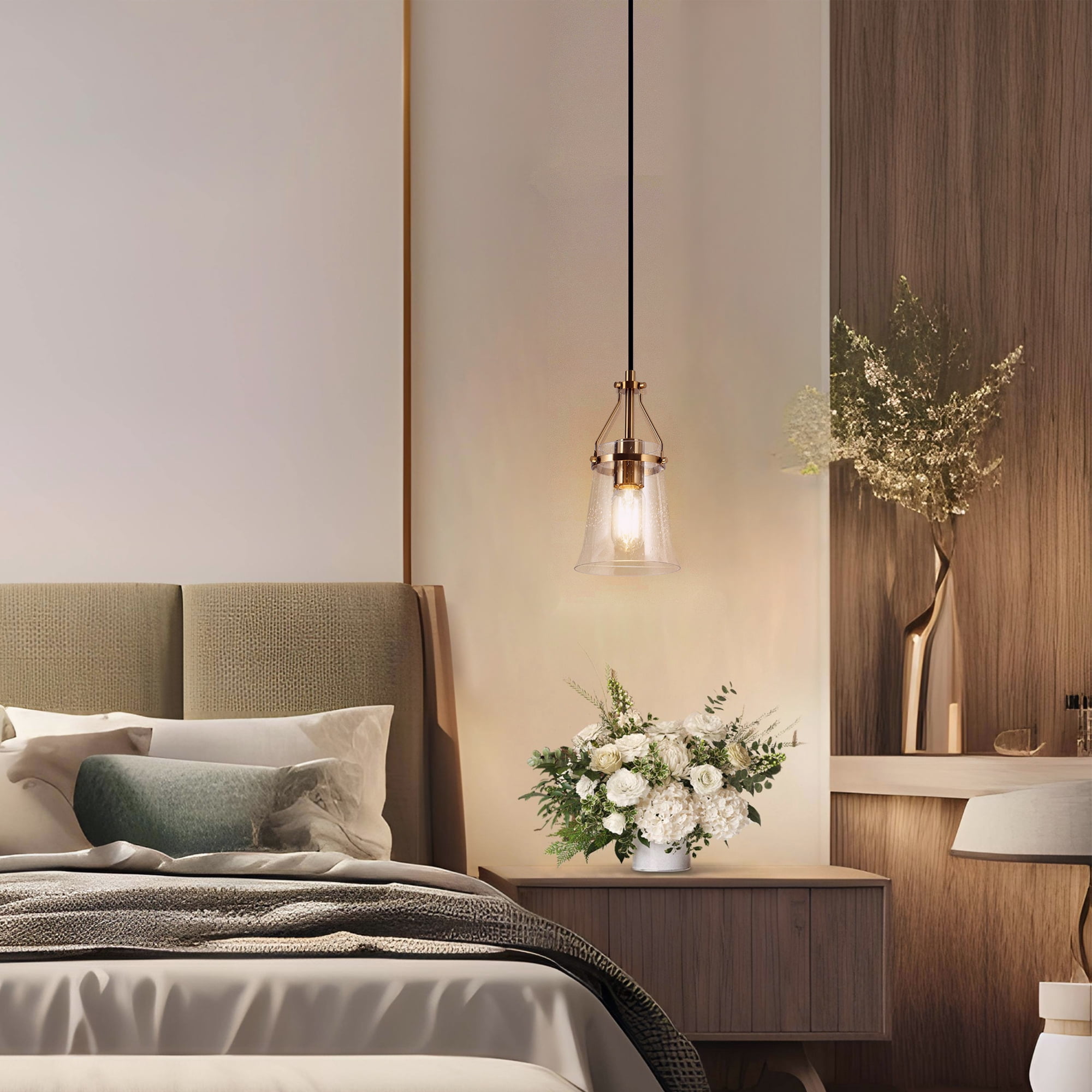 LNC Gold & Clear Glass Mini Pendant Light, Bell , Adjustable Height - Kitchen & Hallway